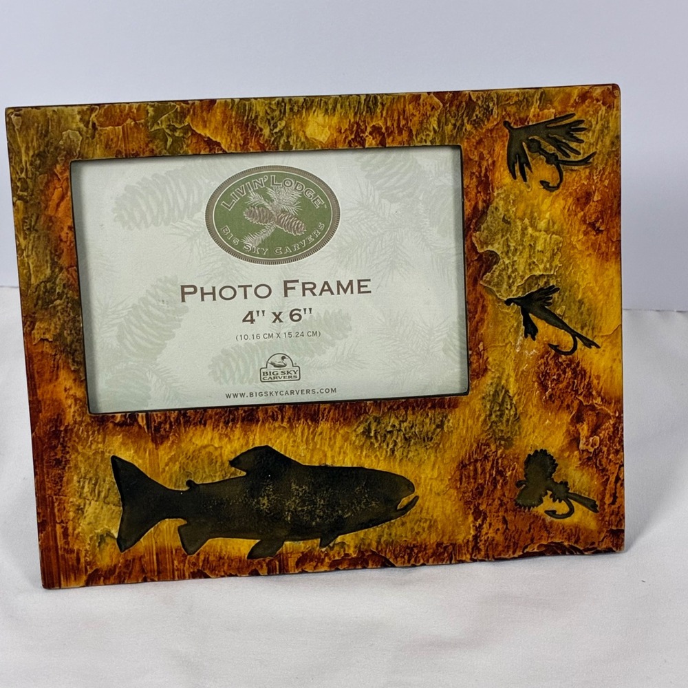 Big Sky Carvers Photo Frame 4x6 Trout Fly Fishing Rustic Lodge Cabin Man Cave